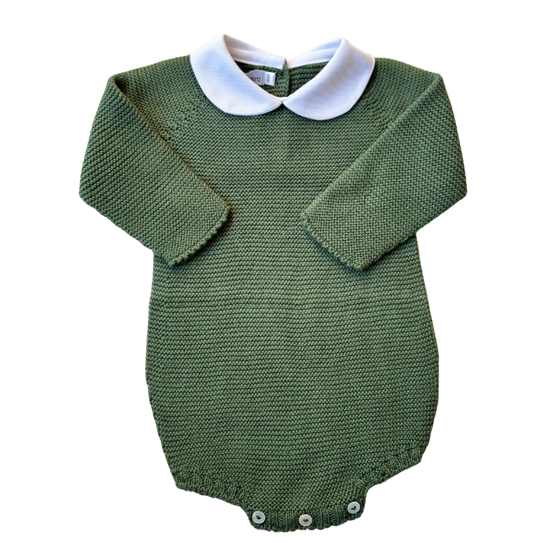 Knit Long Sleeve Collared Bubble - Dark Green