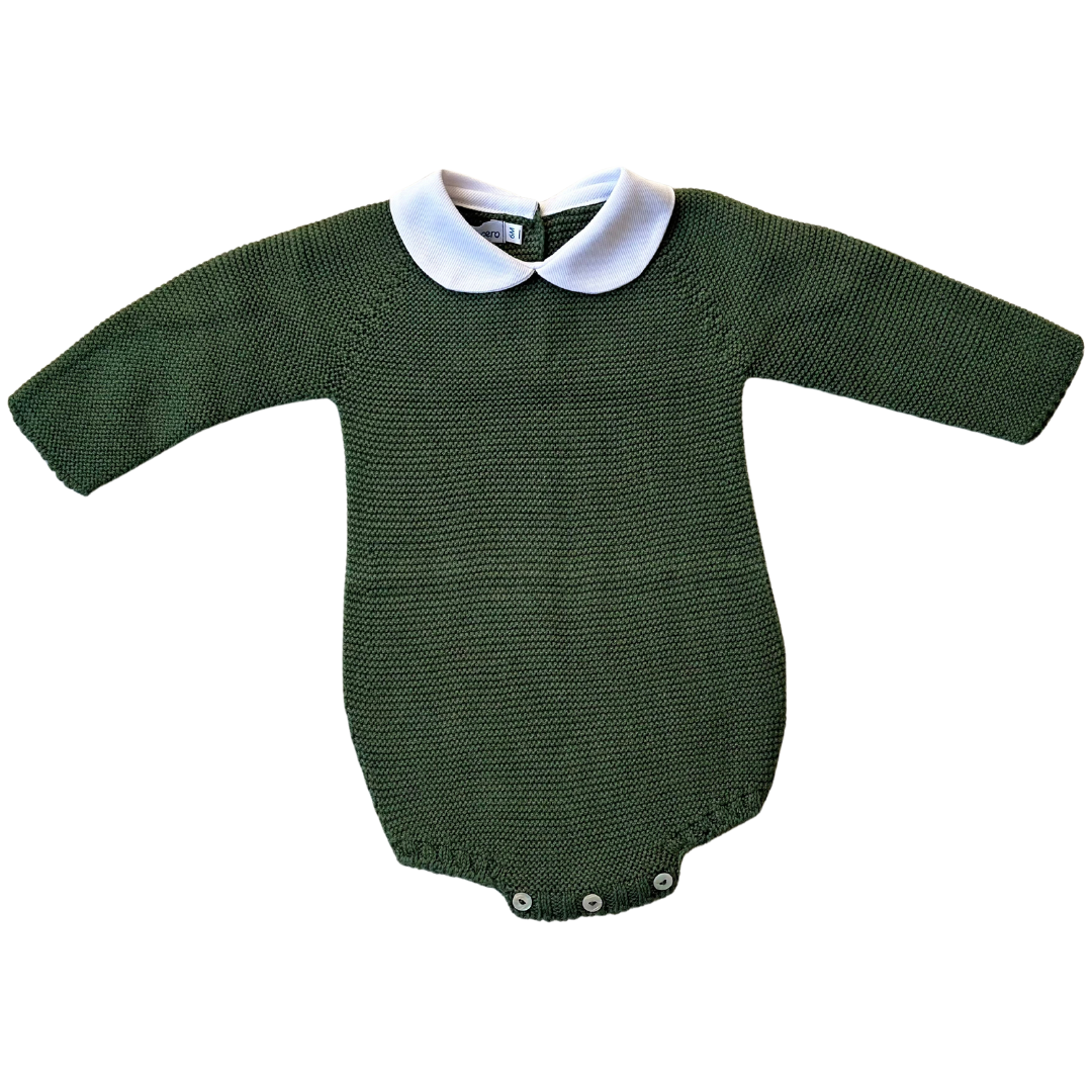 Knit Long Sleeve Collared Bubble - Dark Green