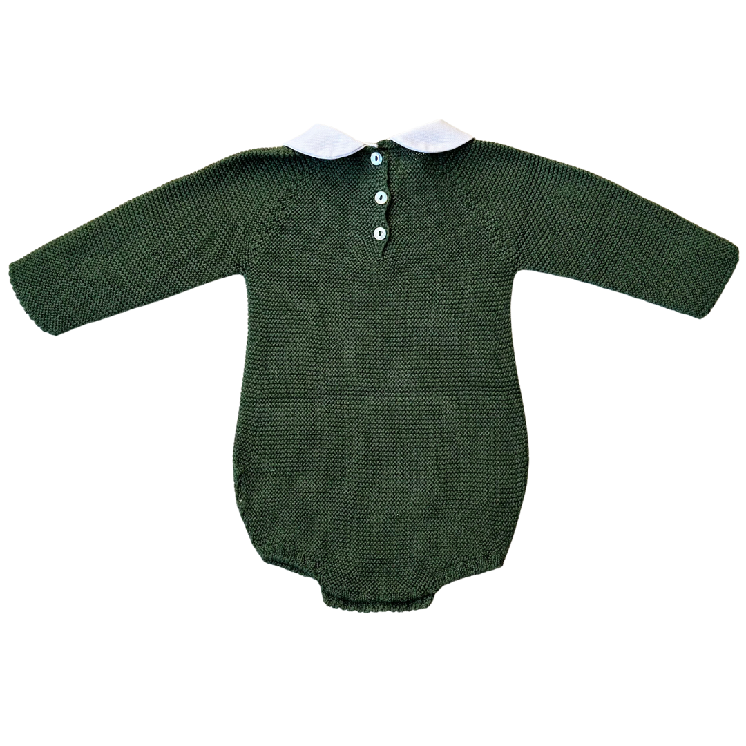 Knit Long Sleeve Collared Bubble - Dark Green