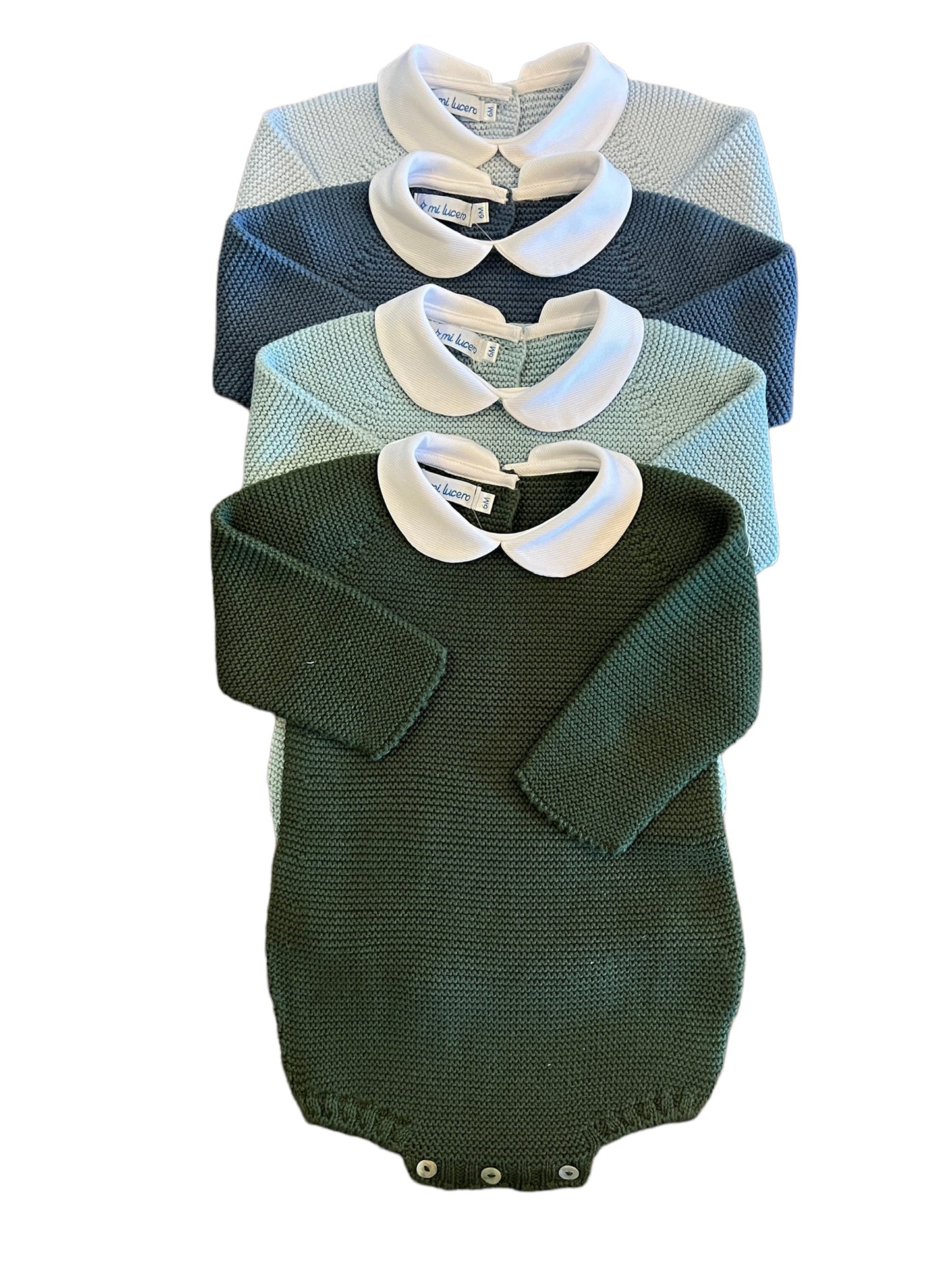 Knit Long Sleeve Collared Bubble - Dark Green