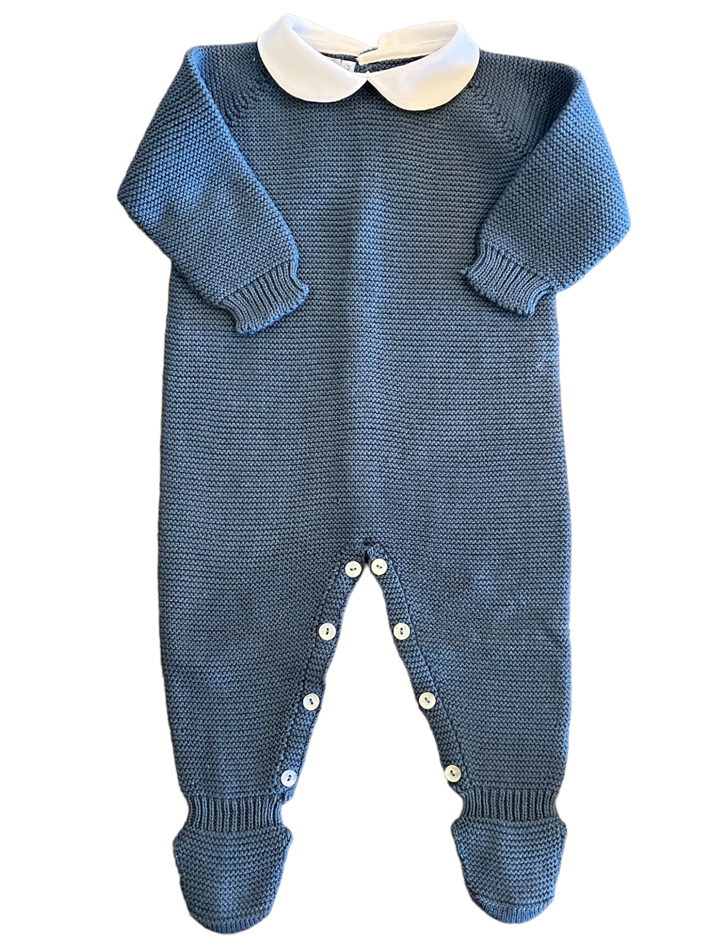 Round Collar Footie Playsuit - Steward Blue