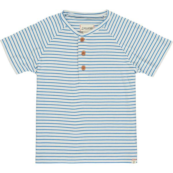 Royal/White Striped Short Sleeved Henley Tee