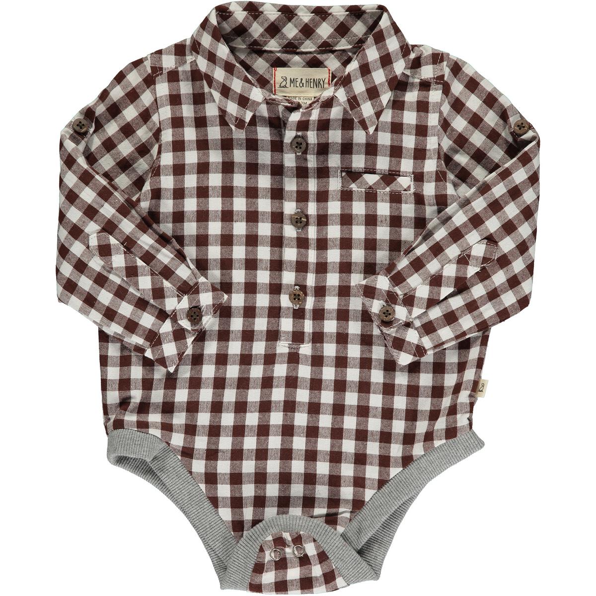 Gingham Woven Onesie - Brown