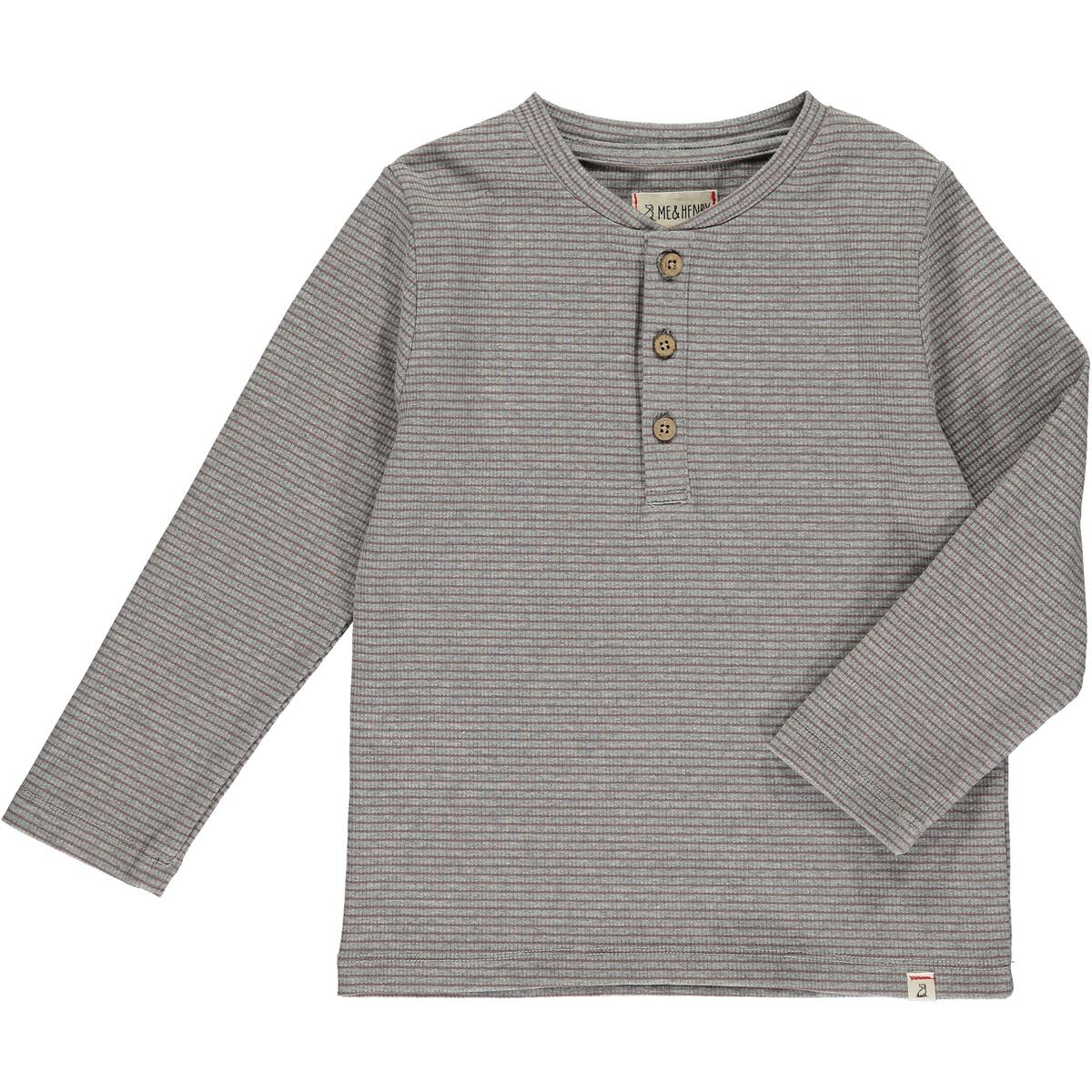 Ribbed Henley - Tan/Grey Stripes