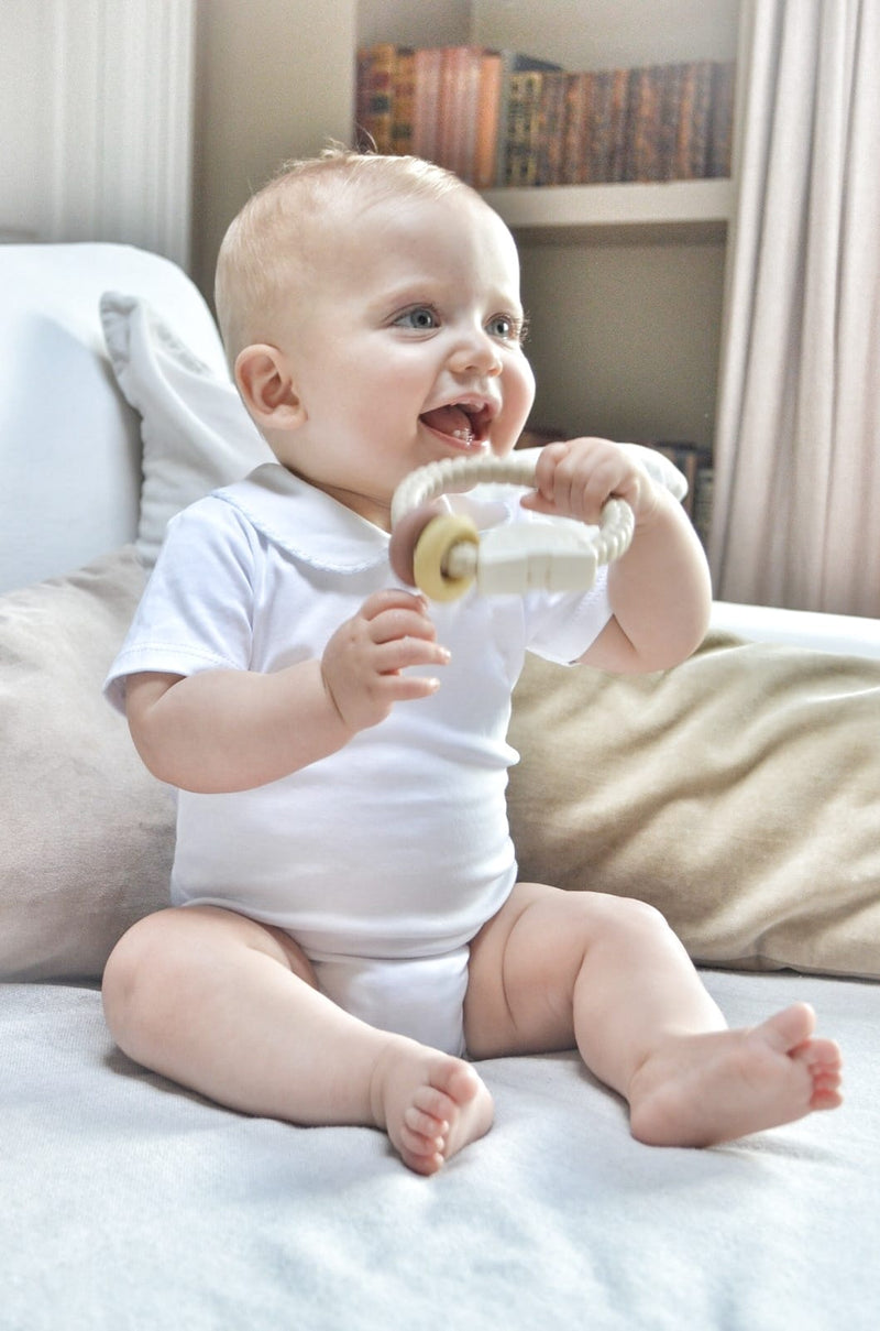 Short Sleeve Bebe Collar Bodysuit - White