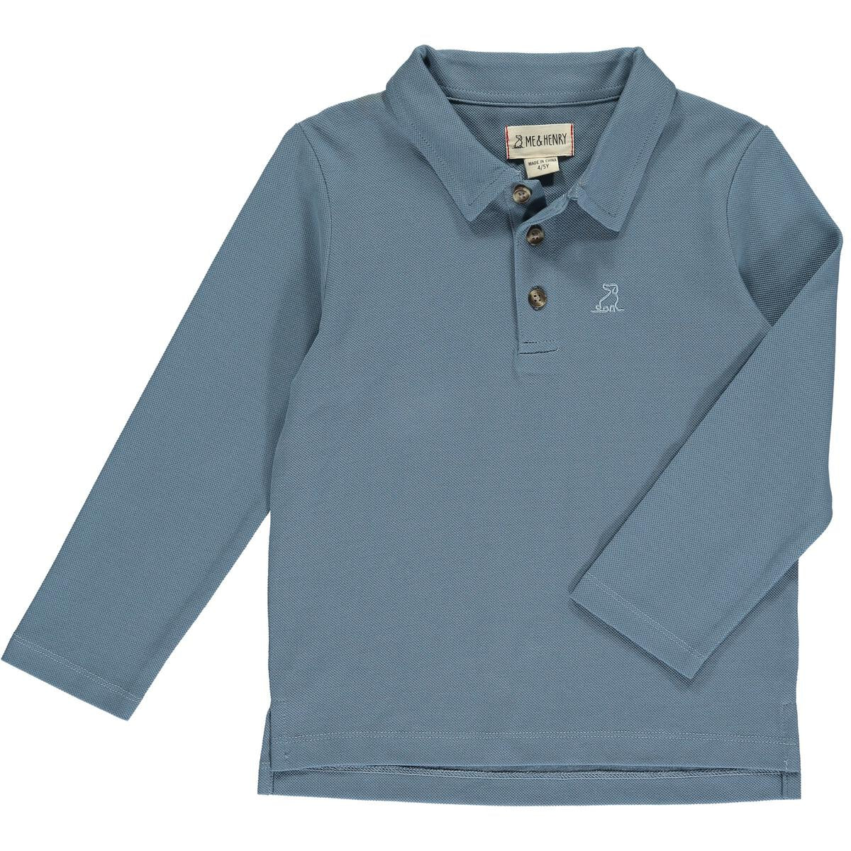 Pique Long Sleeve Polo - Blue