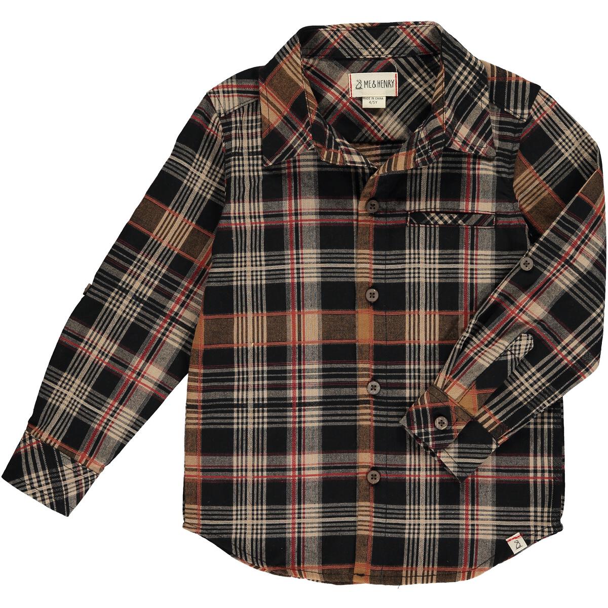 Plaid Button Down - Black/Brown/Red