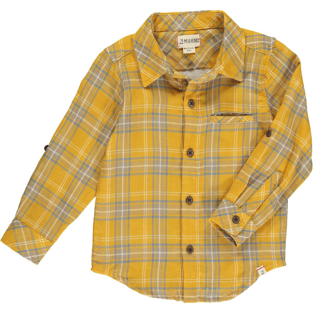 Plaid Woven Button Down - Grey/Gold