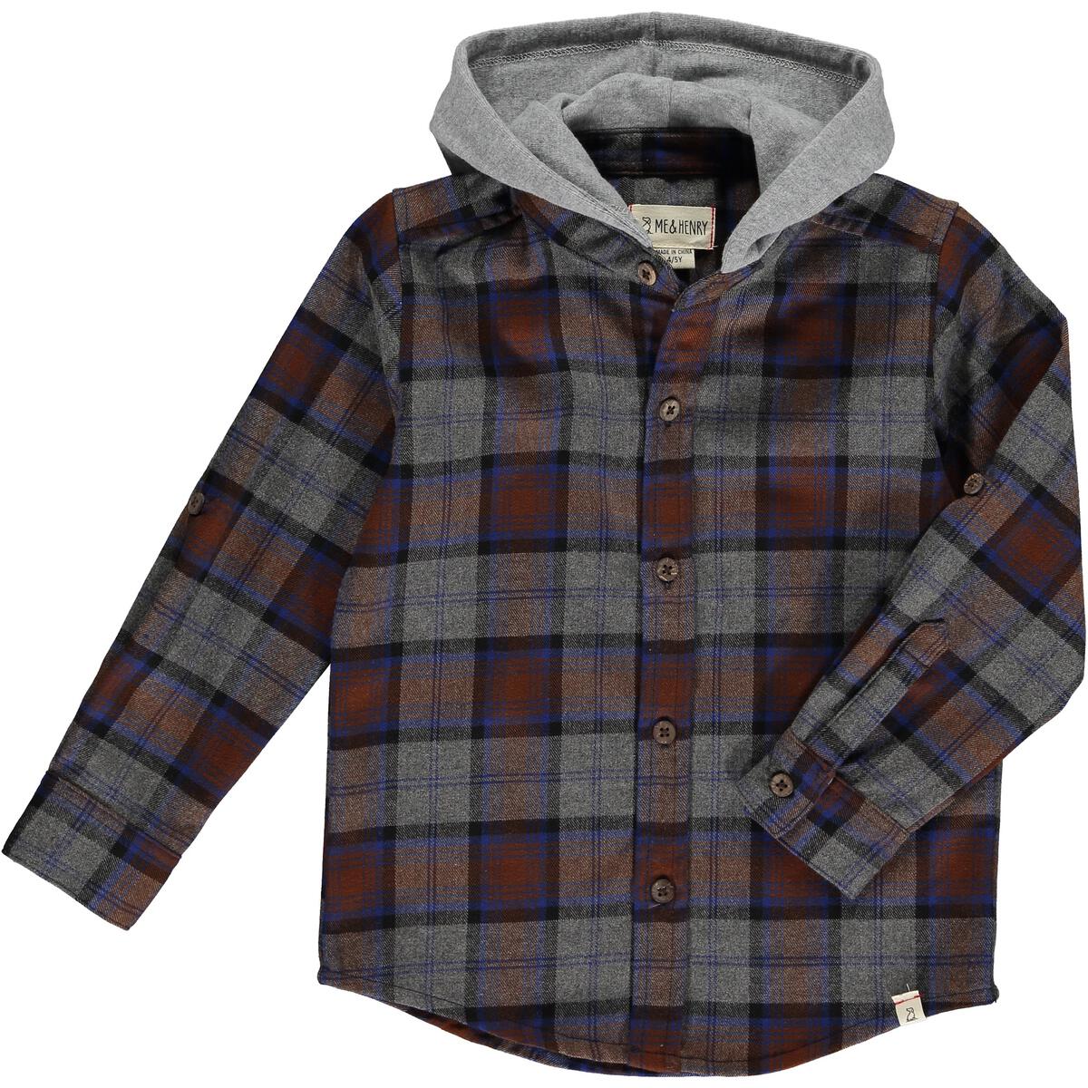Hooded Plaid Shacket - Brown/Blue