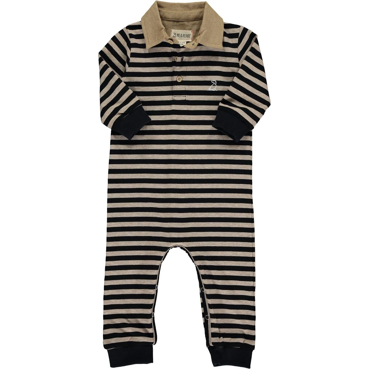 Polo Romper - Black/Brown Stripe