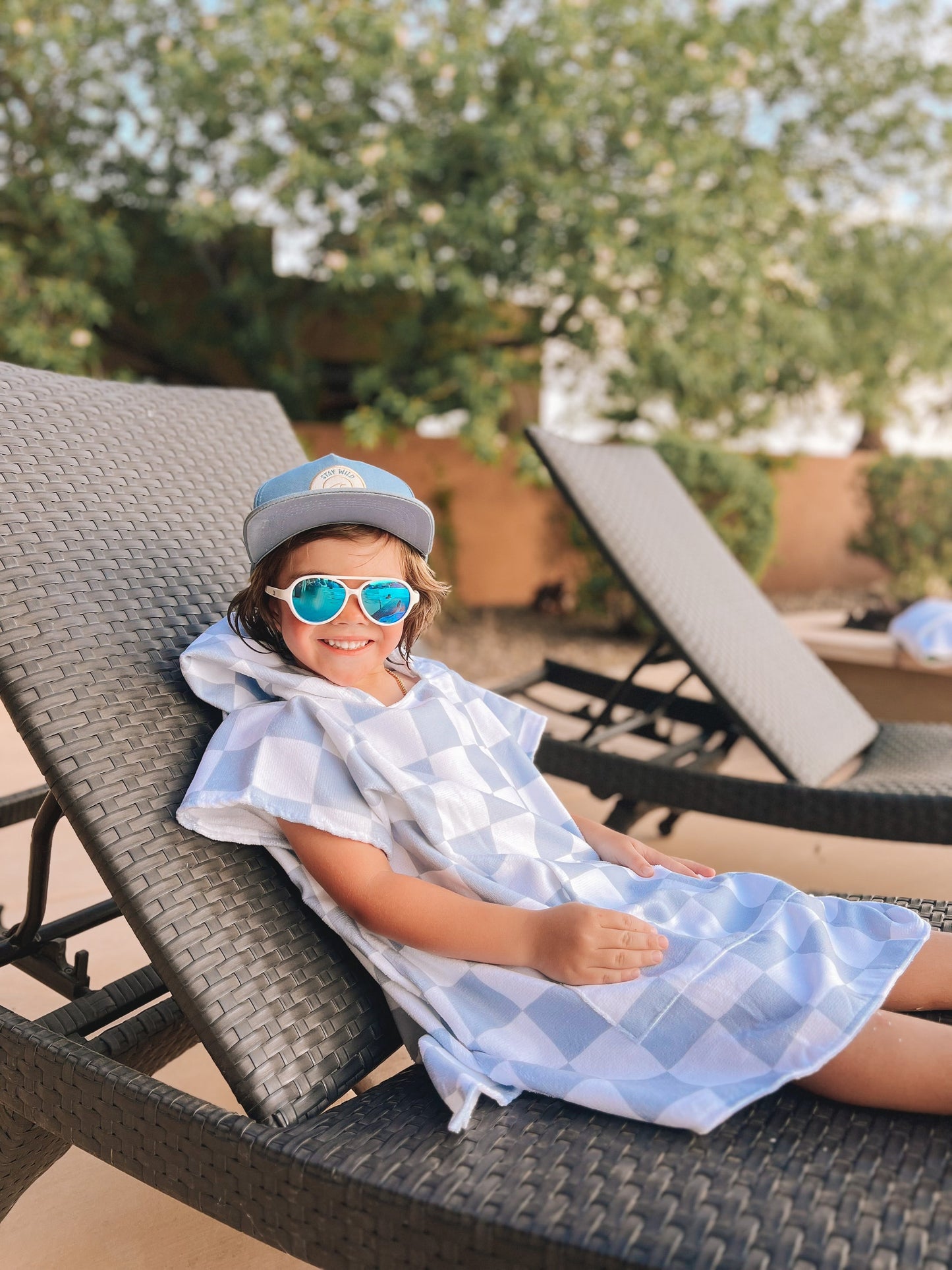 Ocean Checks - Toddler & Kids Hooded Towel Pool Poncho