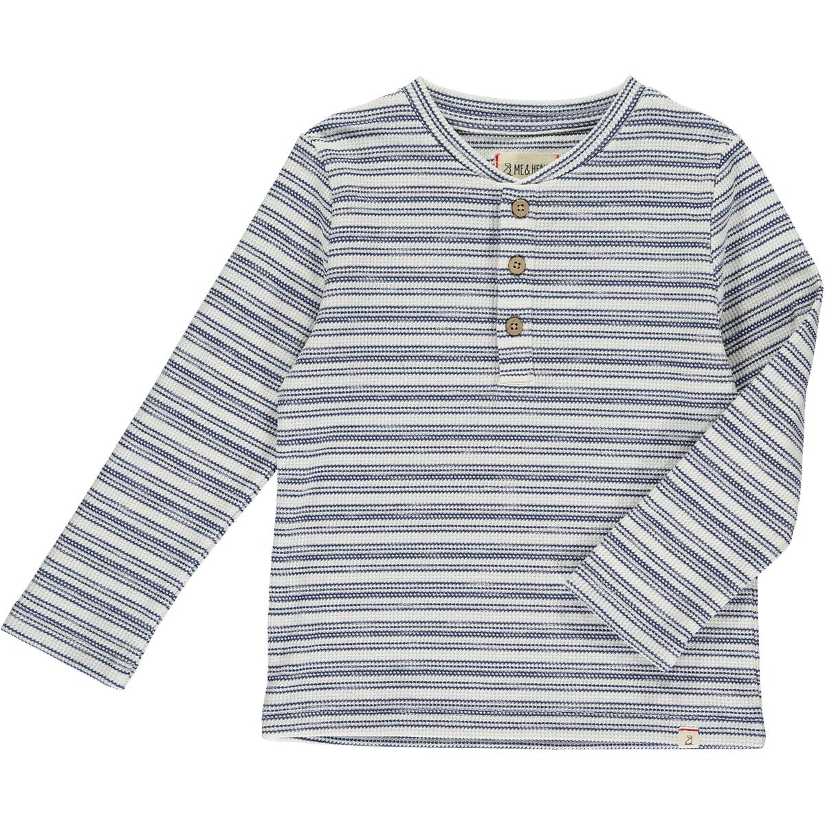 Ribbed Henley - Blue/White Stripe