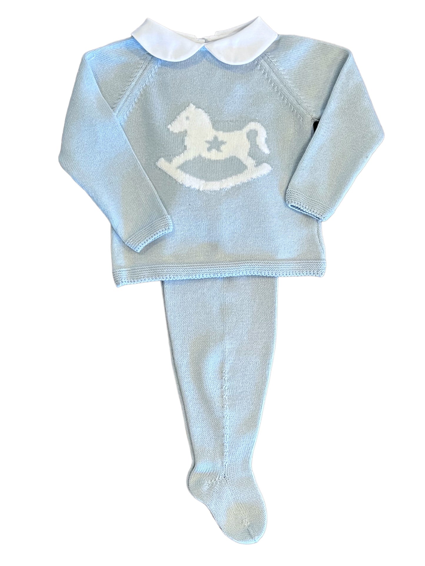 Rocking Horse Footed Pant Set - Light Blue