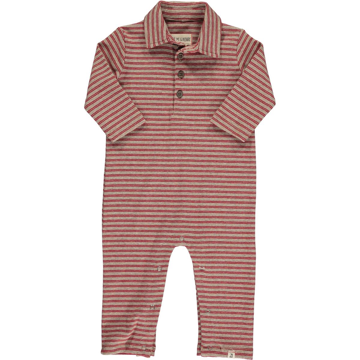 Double Stripe Polo Romper - Red