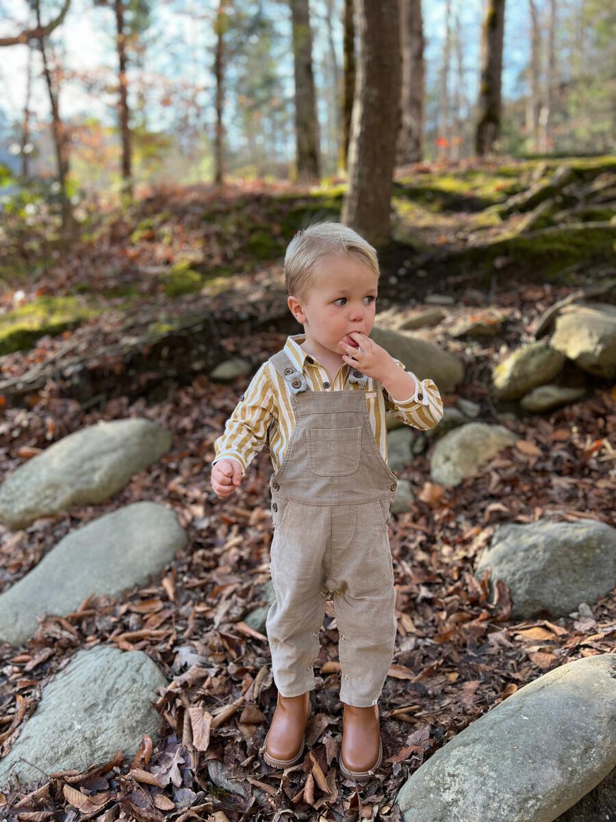 Striped Woven Onesie - Gold