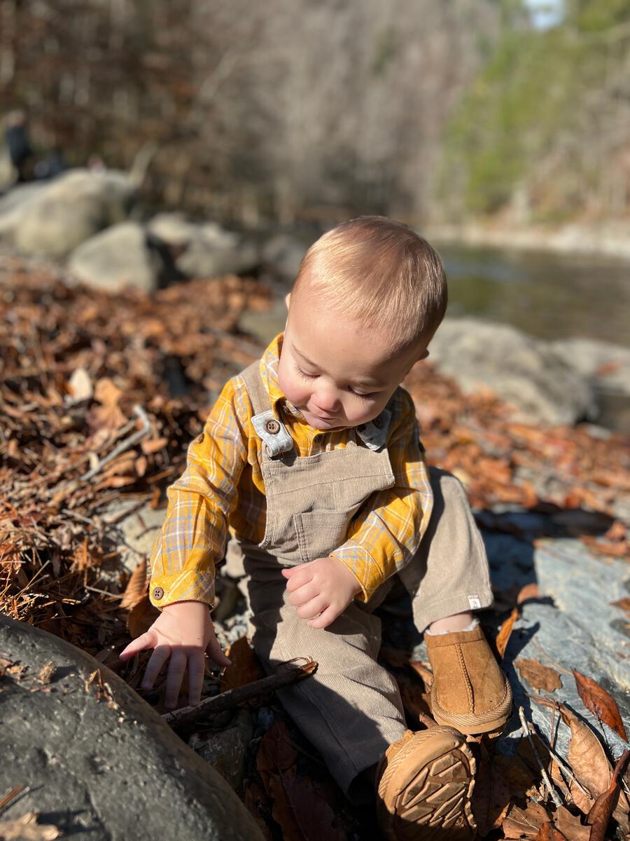 Plaid Woven Onesie - Gold/Grey