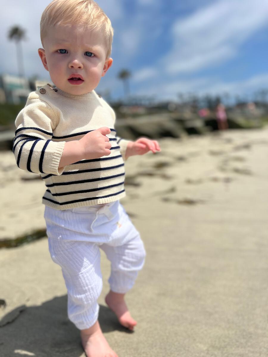 BRETON Baby Sweater, Cream/Navy Stripe