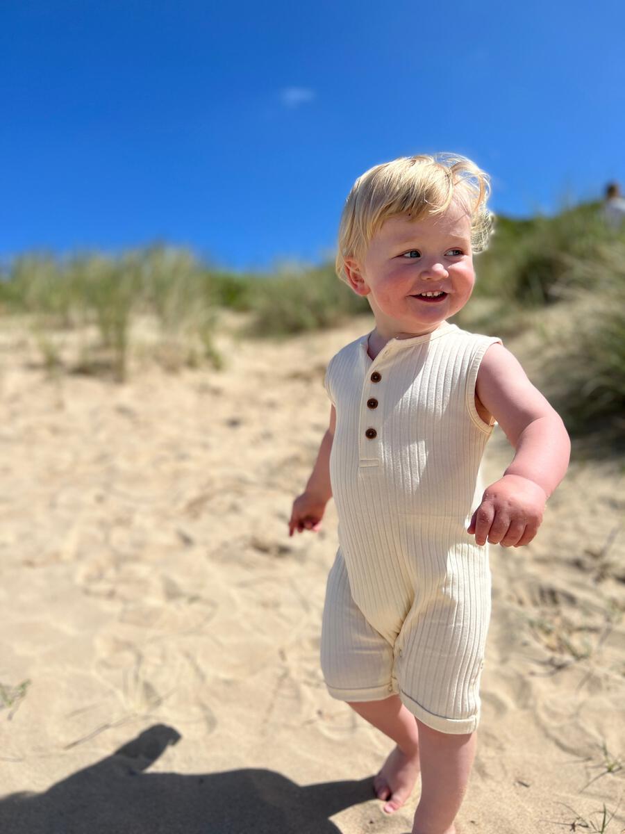 Ribbed Romper, Cream