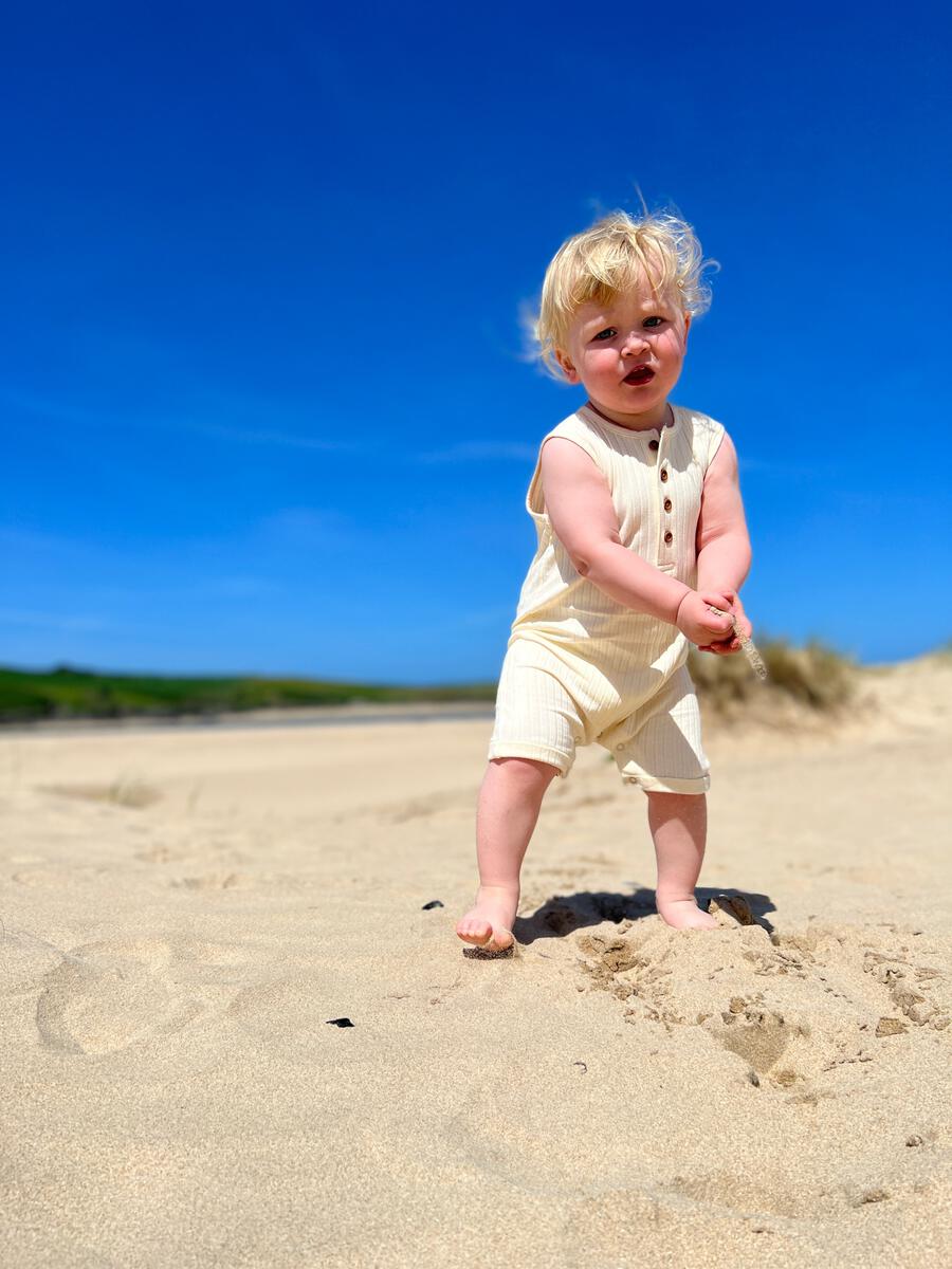 Ribbed Romper, Cream