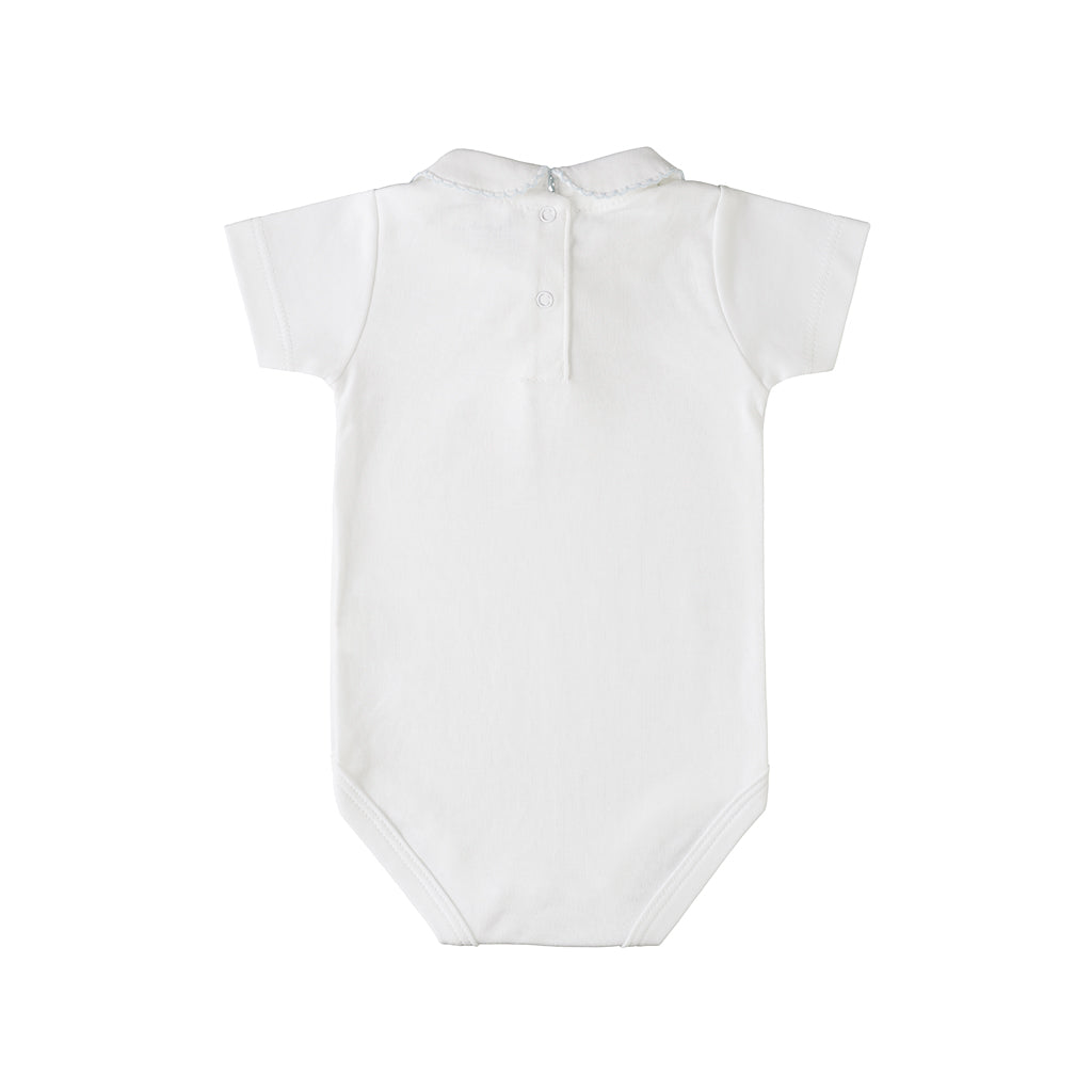 Short Sleeve Bebe Collar Bodysuit - White & Blue