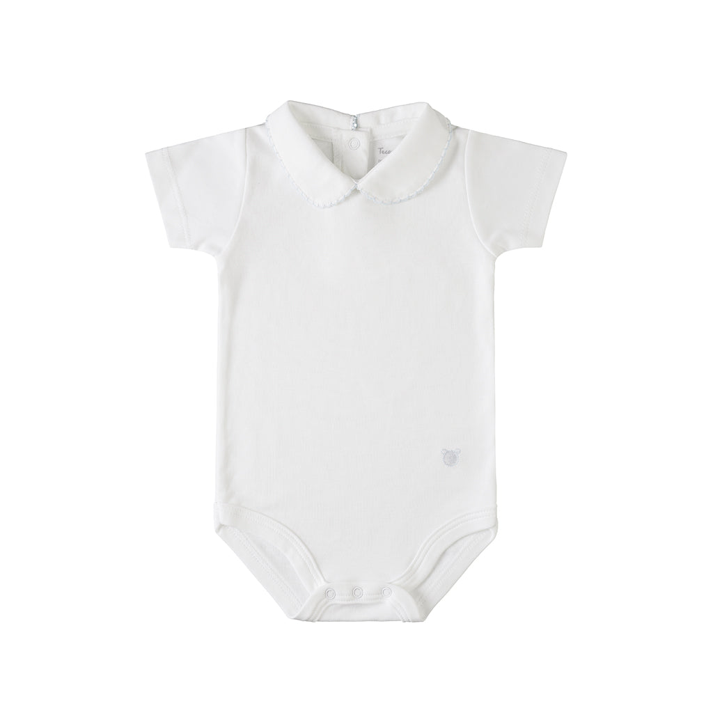 Short Sleeve Bebe Collar Bodysuit - White