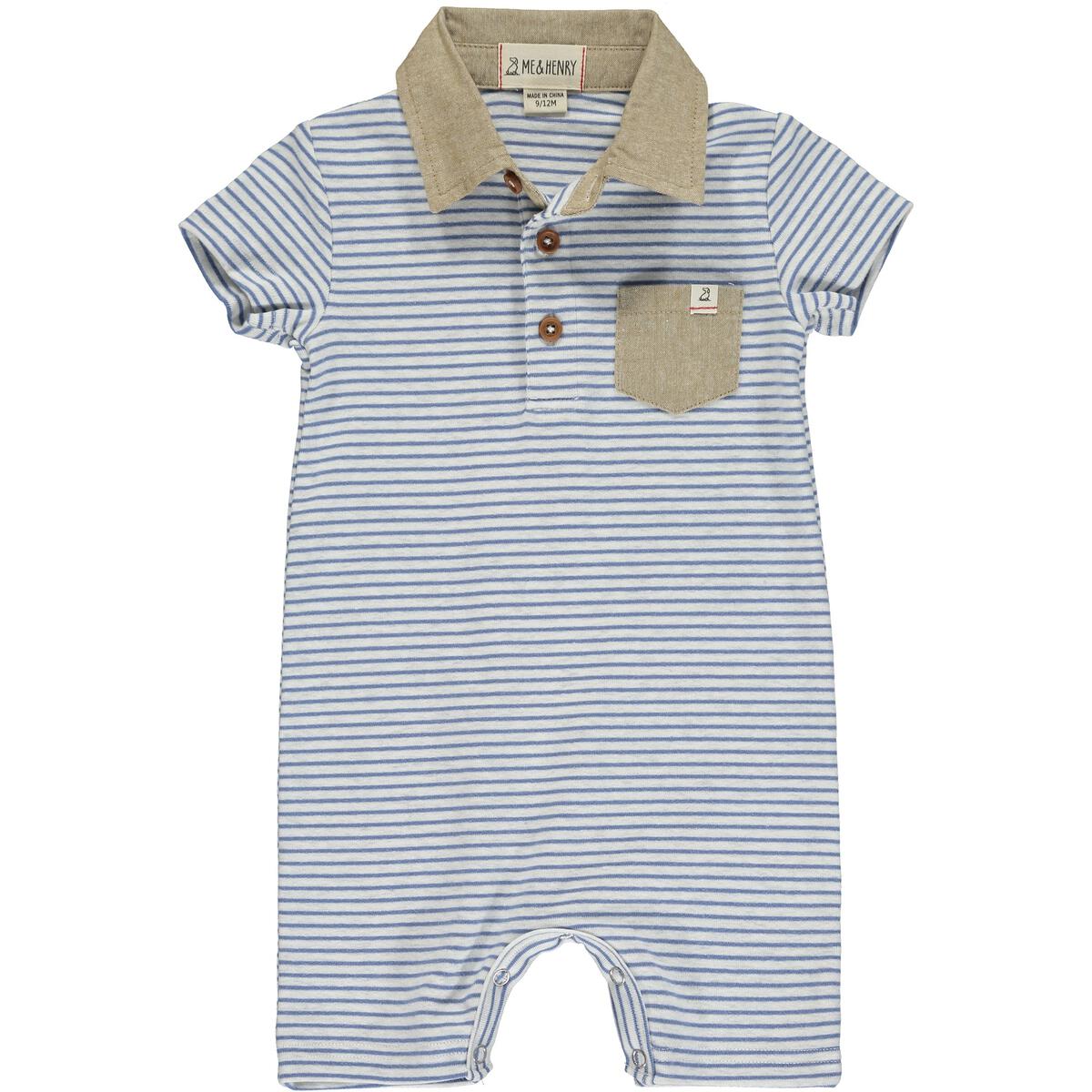 SALTASH Romper, Pale Blue/Grey Stripe