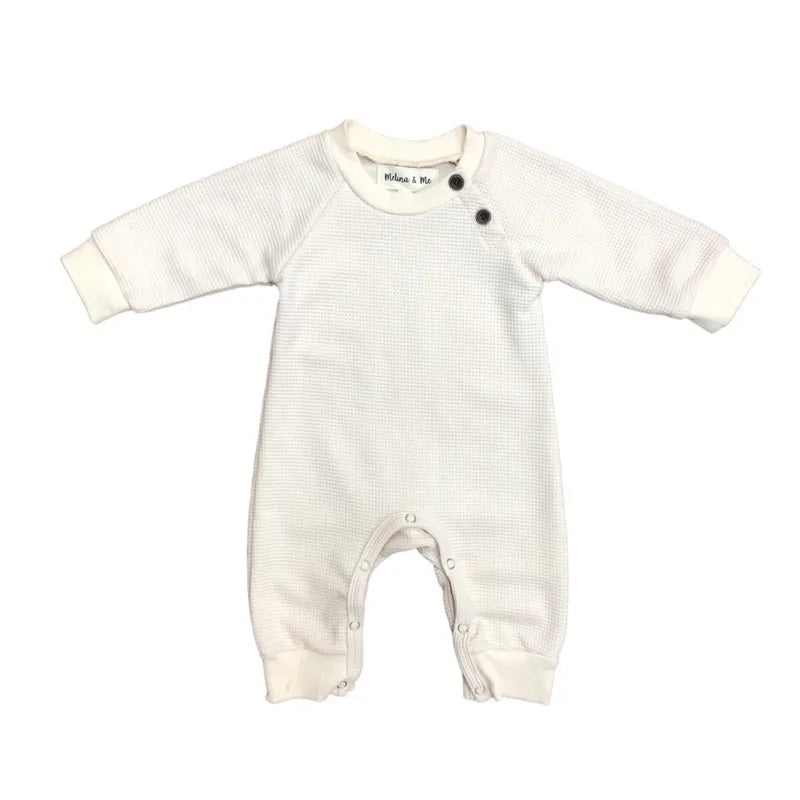 Waffle Knit Romper, Ivory