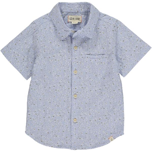 Blue Floral Short Sleeved Button Down