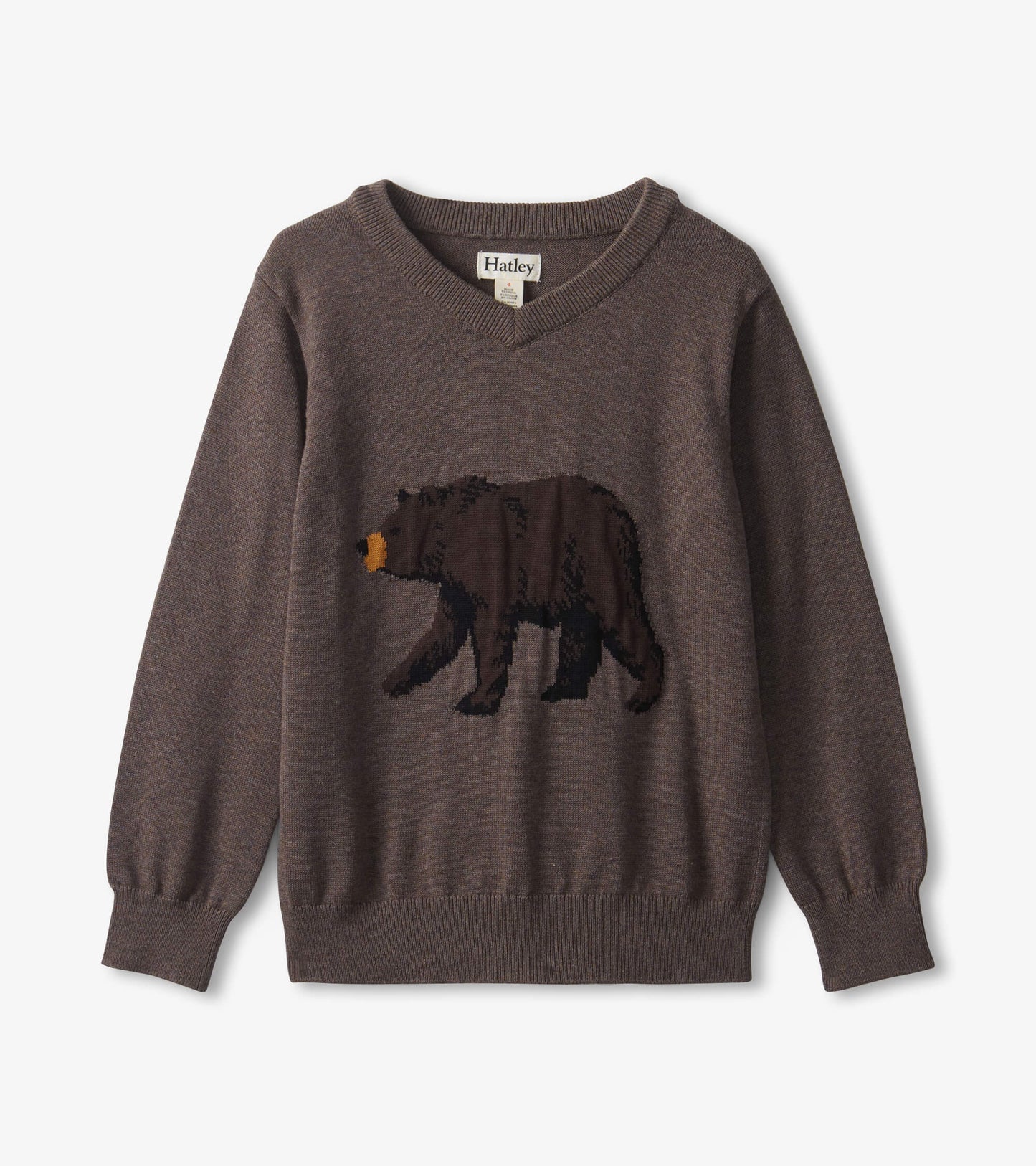 Brown Bear V-Neck Knit Sweater