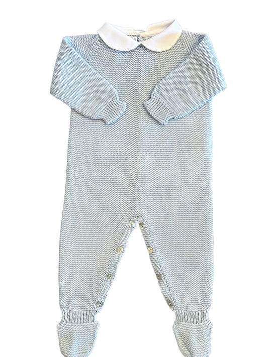 Round Collar Footie Playsuit - Light Blue