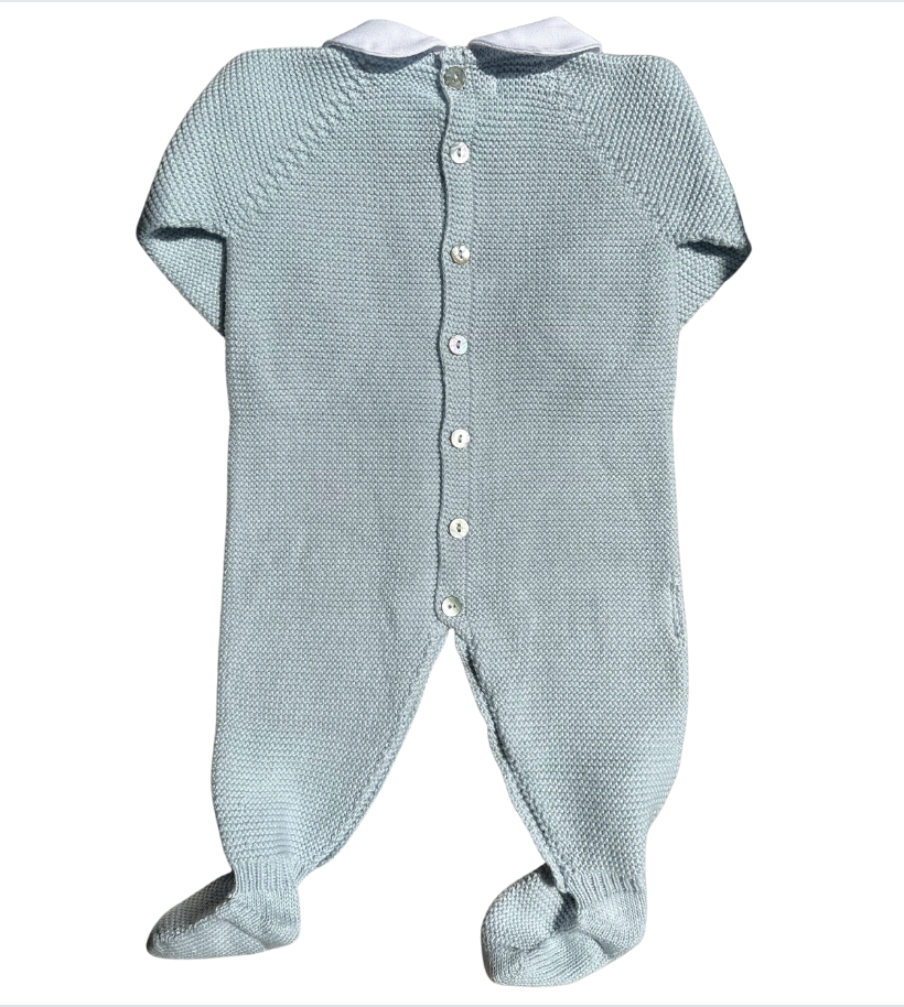 Round Collar Footie Playsuit - Light Blue