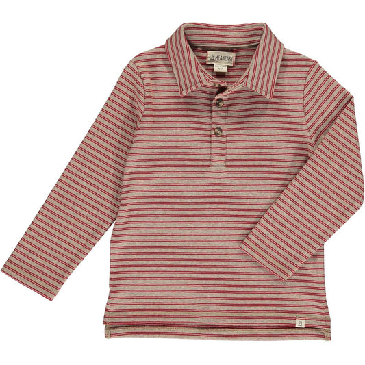 Double Stripe Long Sleeve Polo - Red
