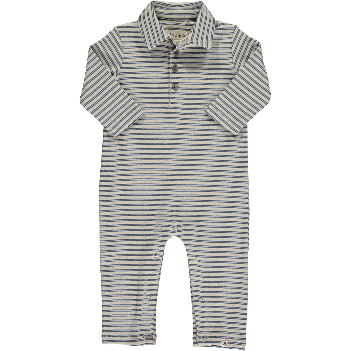 Double Stripe Polo Romper - Blue