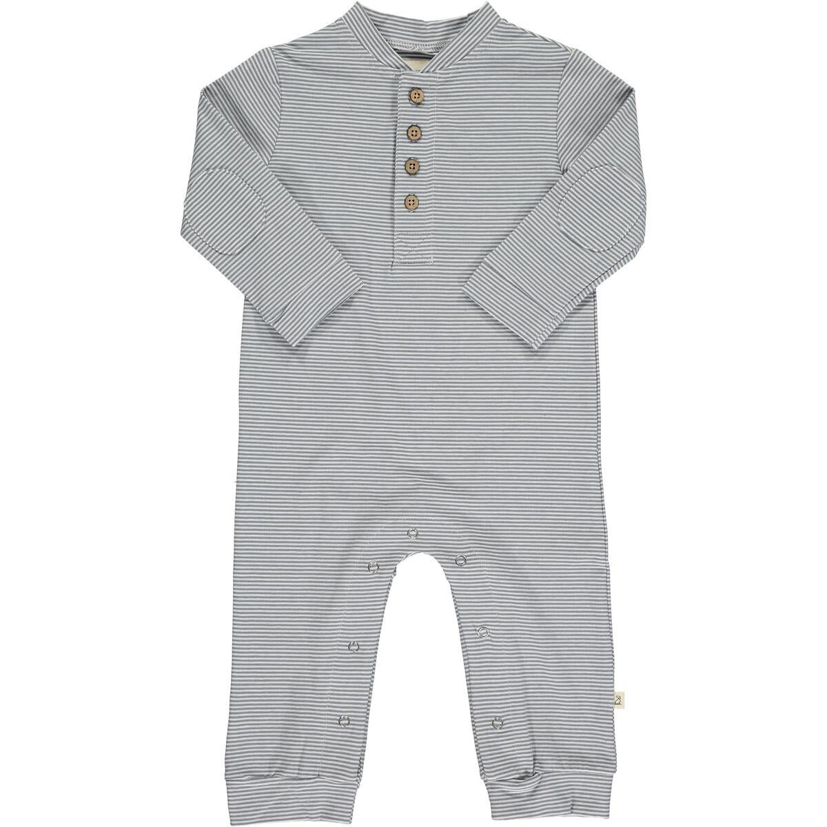 Henley Romper - Grey/White Stripe