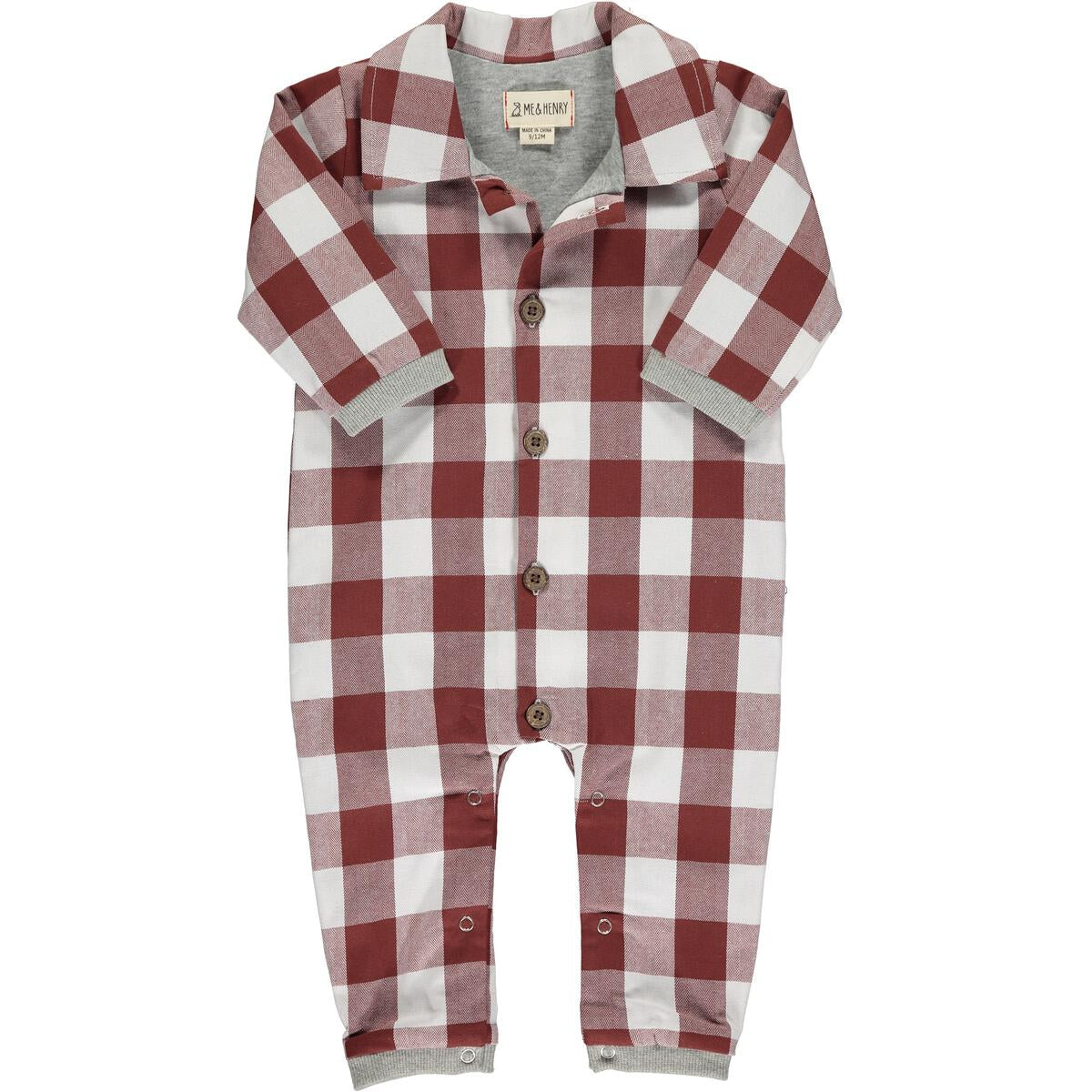 Buffalo Plaid Romper - Rust/White