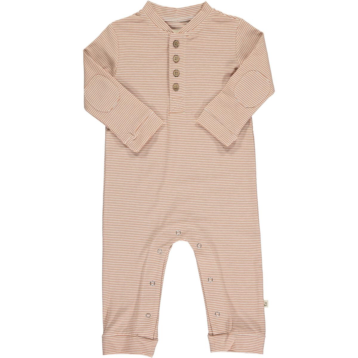 Henley Romper - Pumpkin/White Stripe