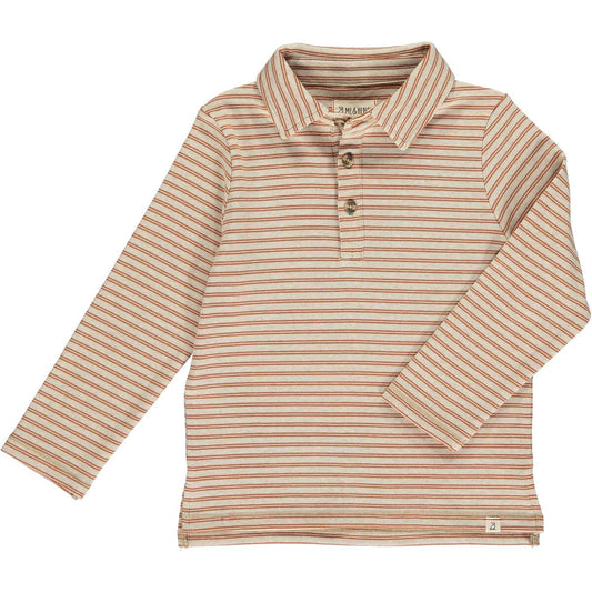 Double Stripe Long Sleeve Polo - Pumpkin