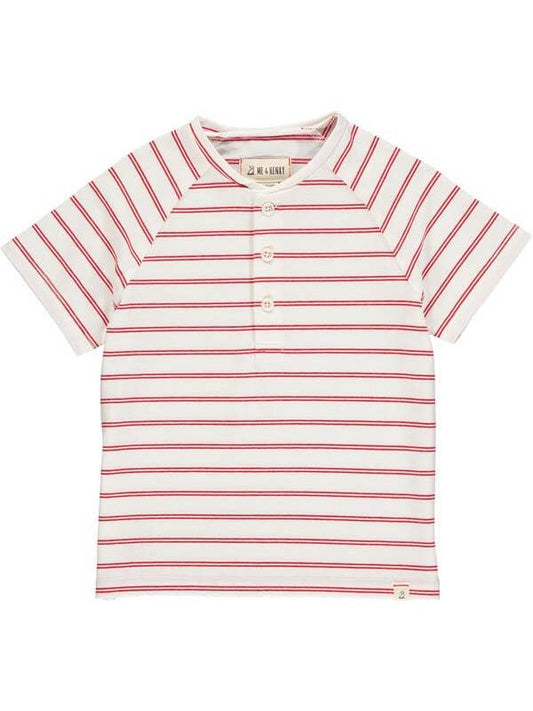 Red/White Striped Short Sleeved Henley Tee