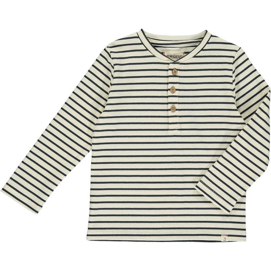 Ribbed Henley - Cream/Charcoal Stripe