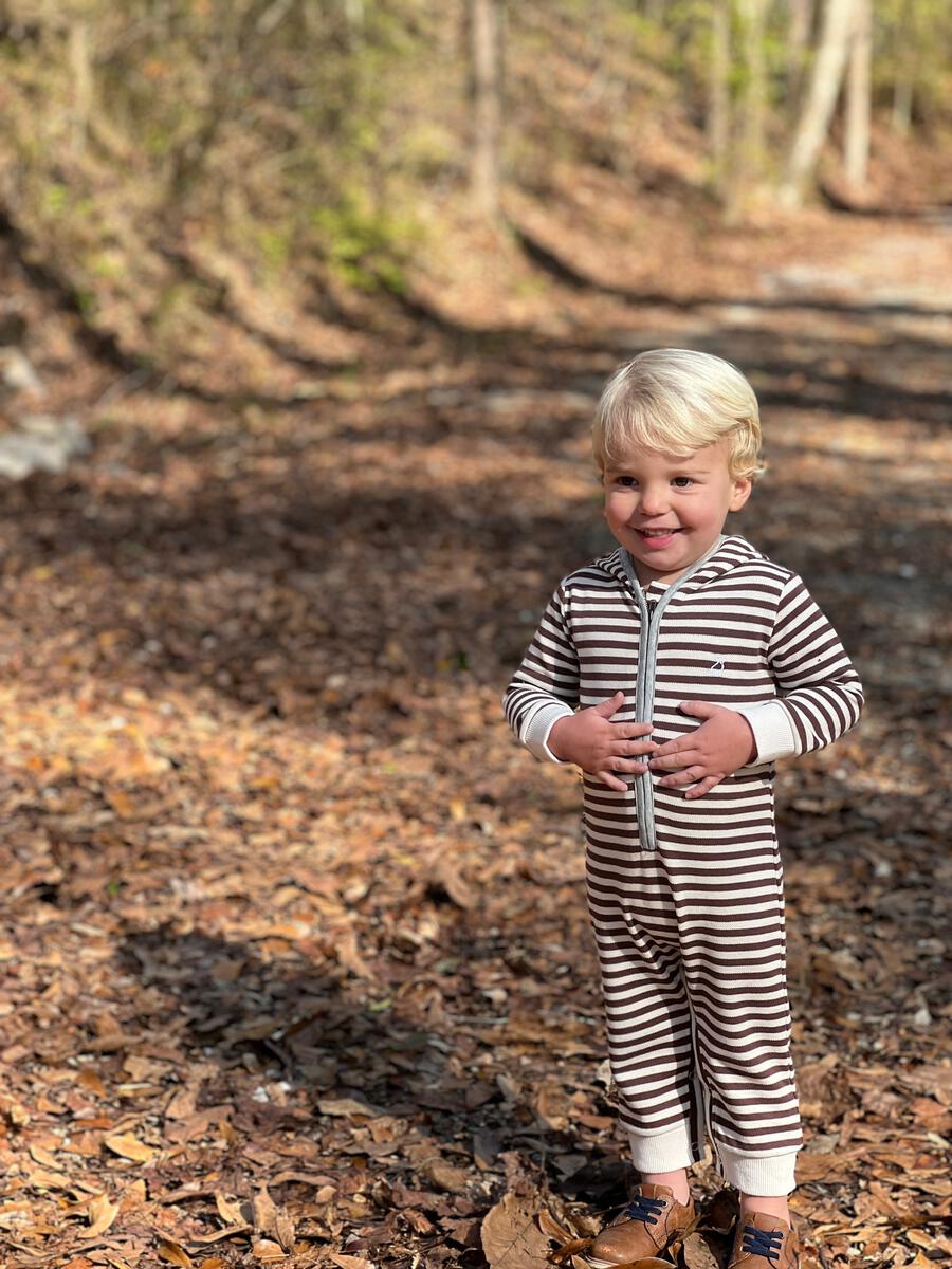 Hooded Pique Romper - Brown/Cream Stripe