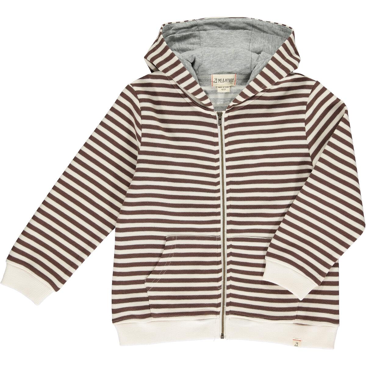 Striped Zip-Up Hoodie - Brown/Cream