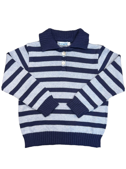 Striped Collared Sweater - Heather Blue/Navy