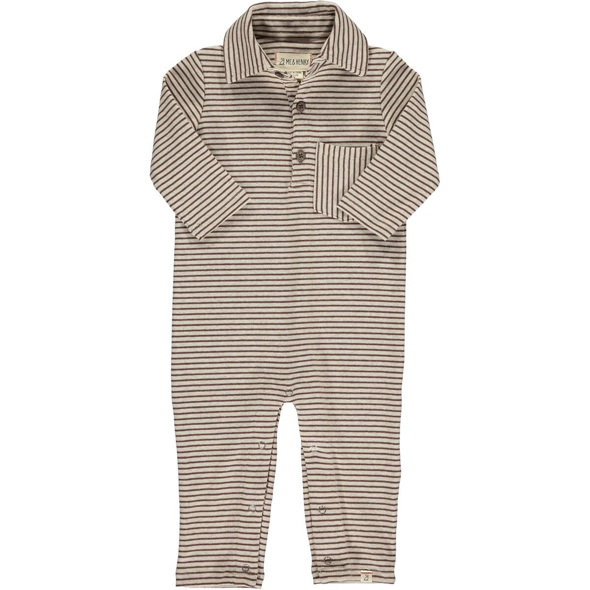 Polo Romper - Brown/Beige Stripe