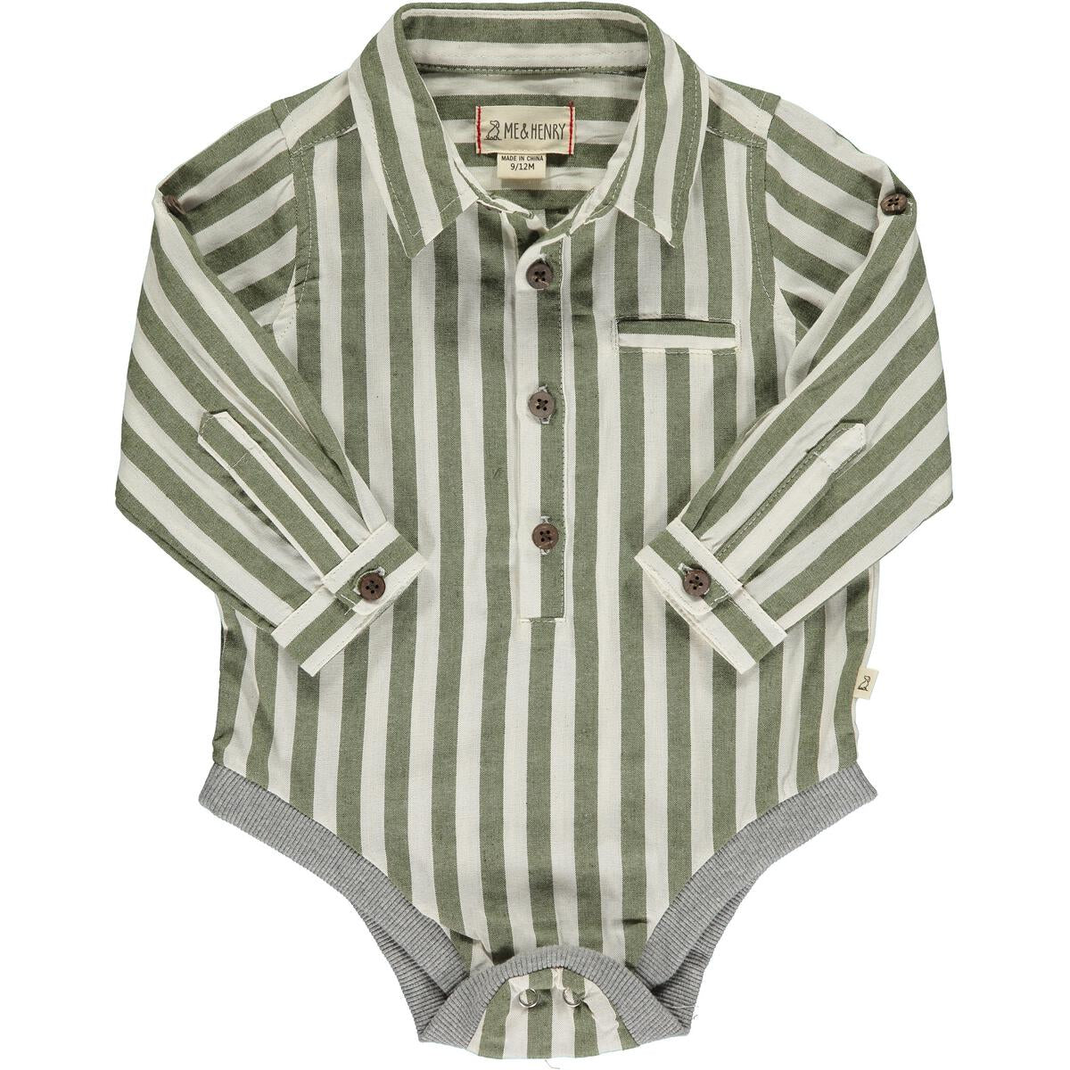 Striped Woven Onesie - Green