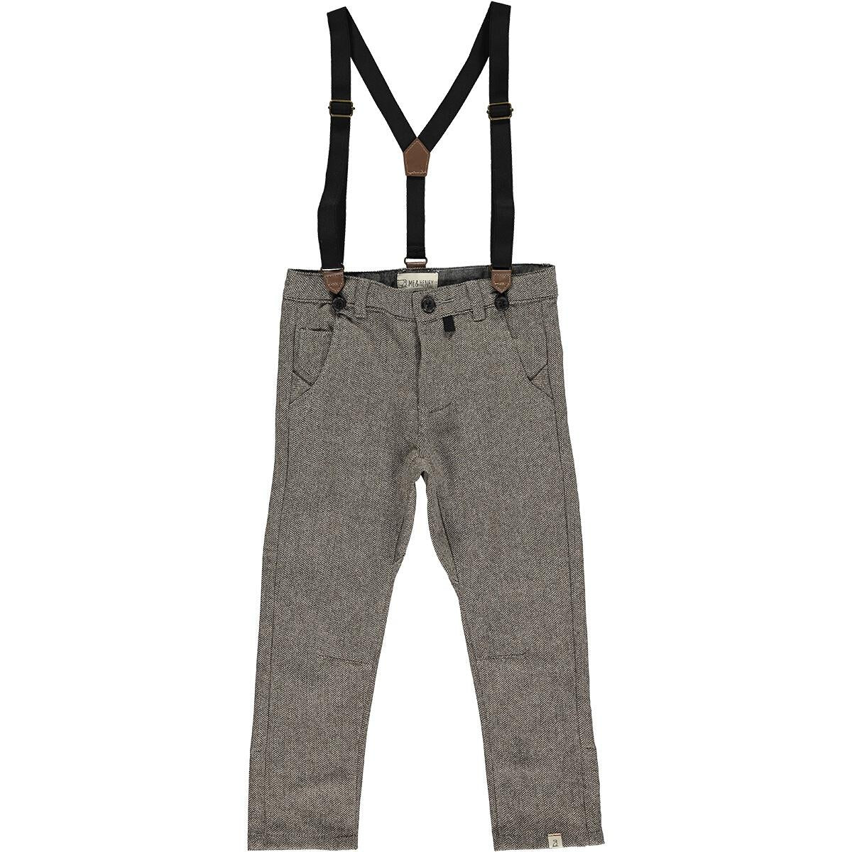 Herringbone Pants with Suspenders - Brown