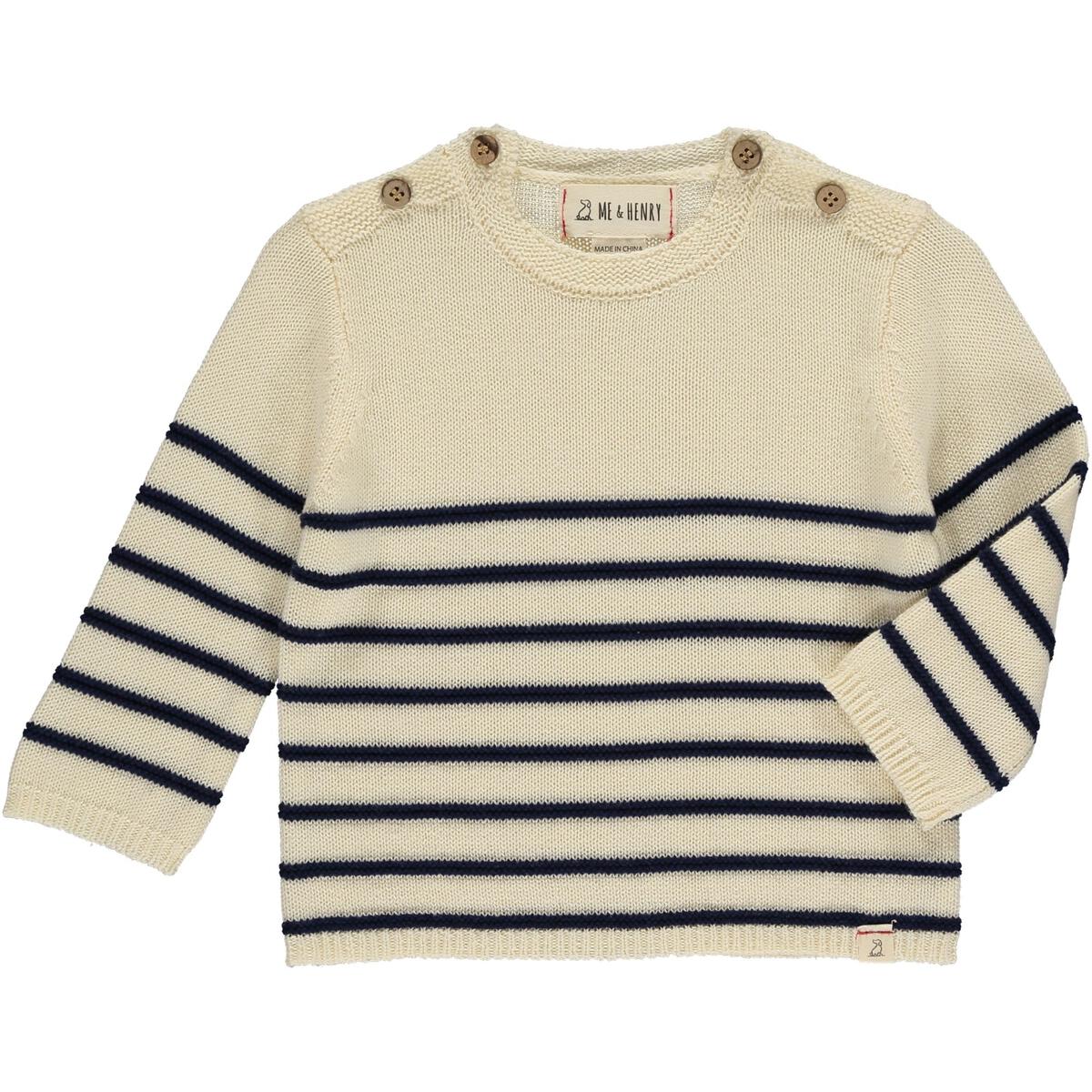 BRETON Baby Sweater, Cream/Navy Stripe