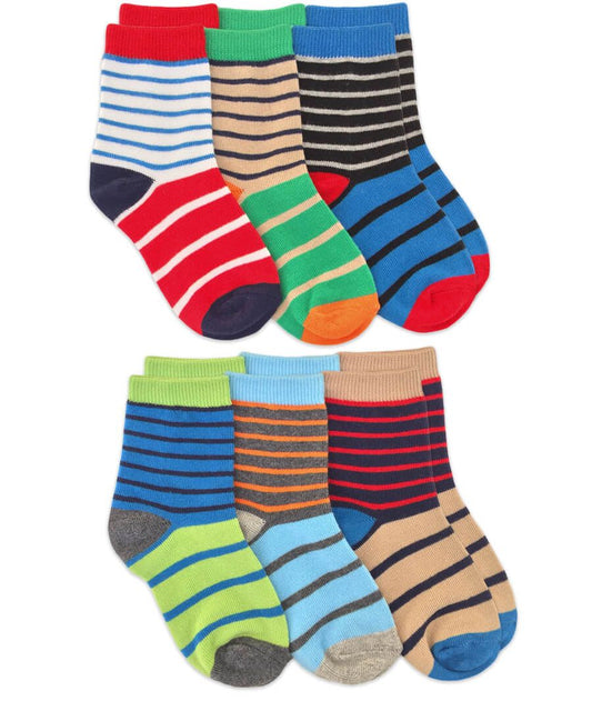 Colorful Stripe Crew Socks; 6 Pair Pack