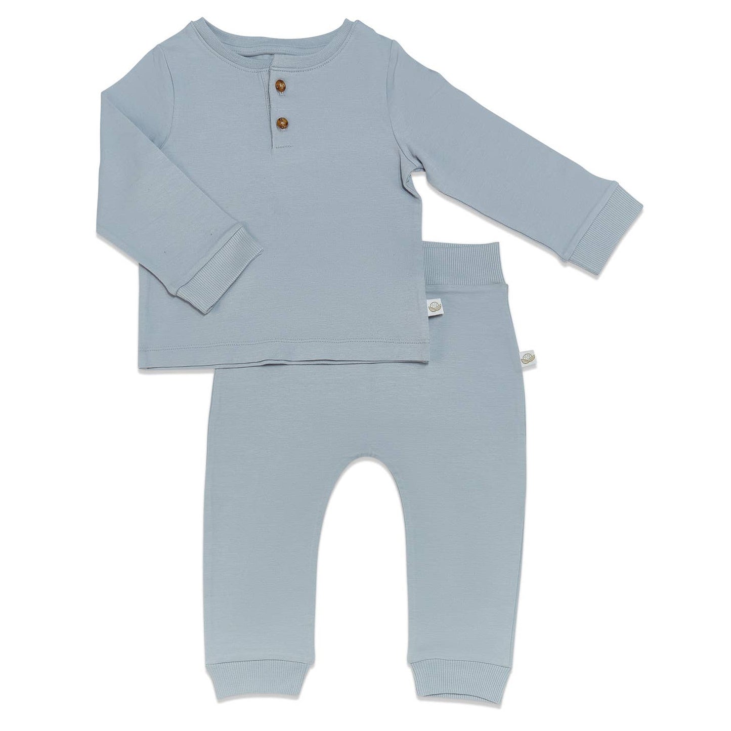 Organic Long Sleeve Bunny Pant Set - Pearl Blue