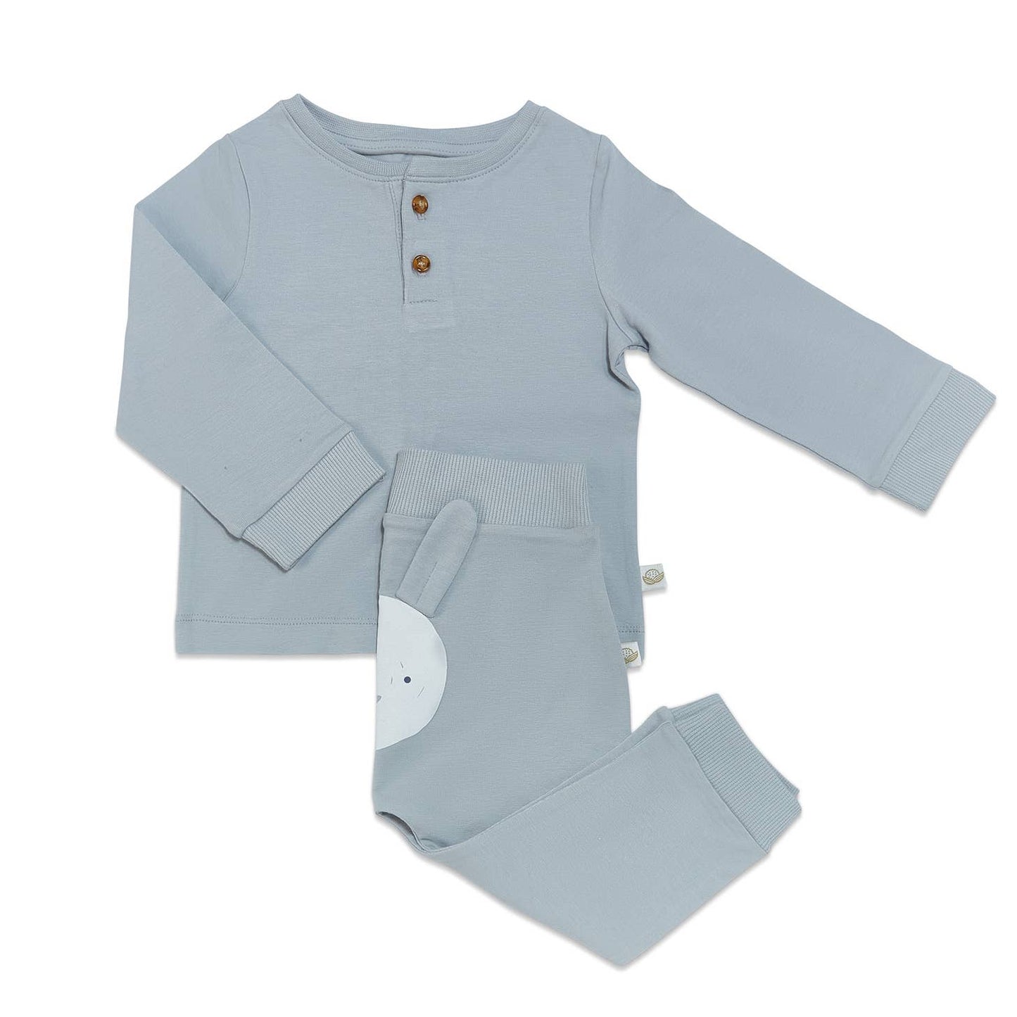 Organic Long Sleeve Bunny Pant Set - Pearl Blue