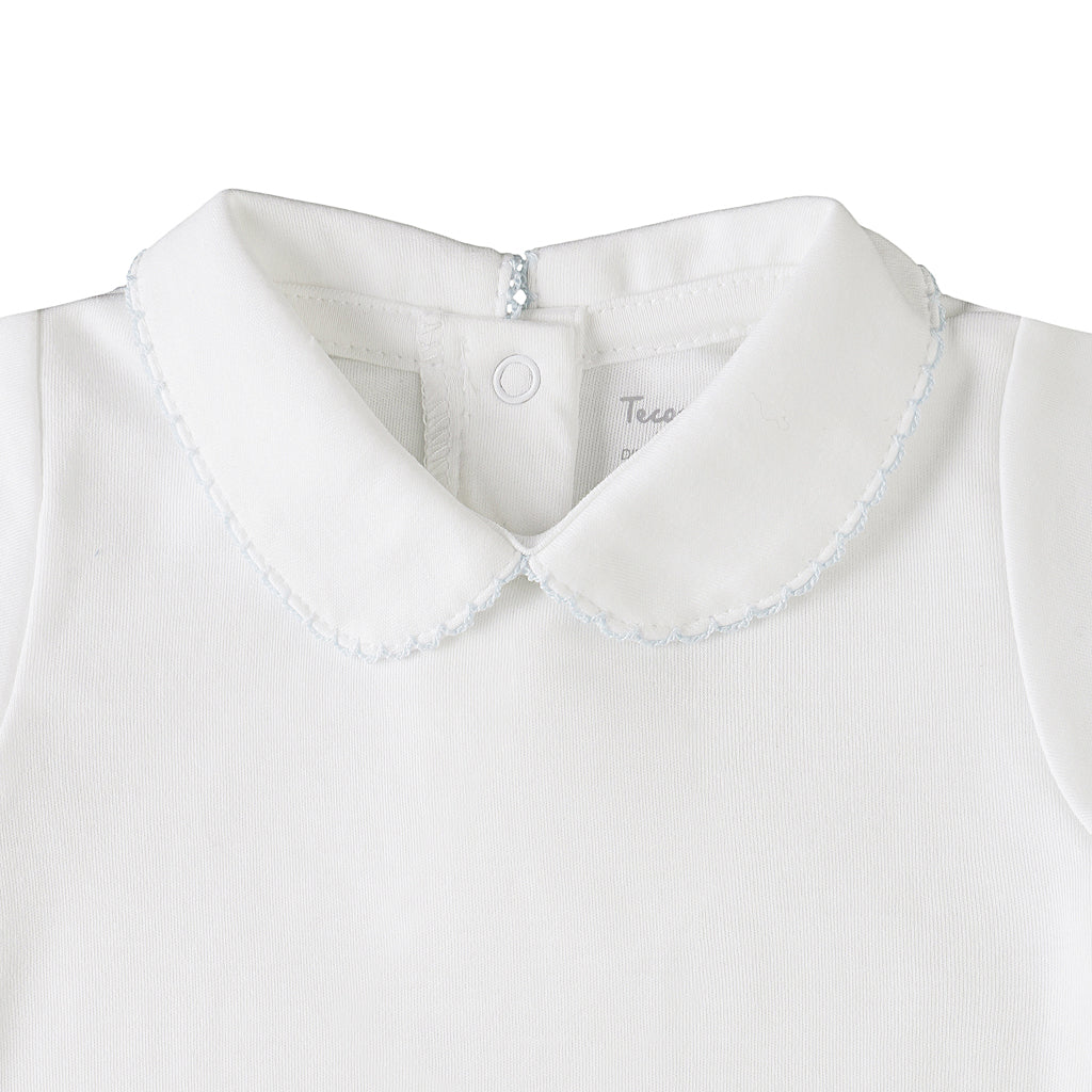 Short Sleeve Bebe Collar Bodysuit - White & Blue